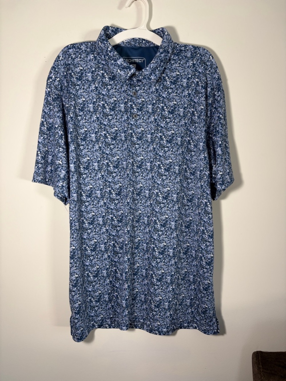 Architect Men's Blue Summer Performance Patterned Design Polo Shirt - Large